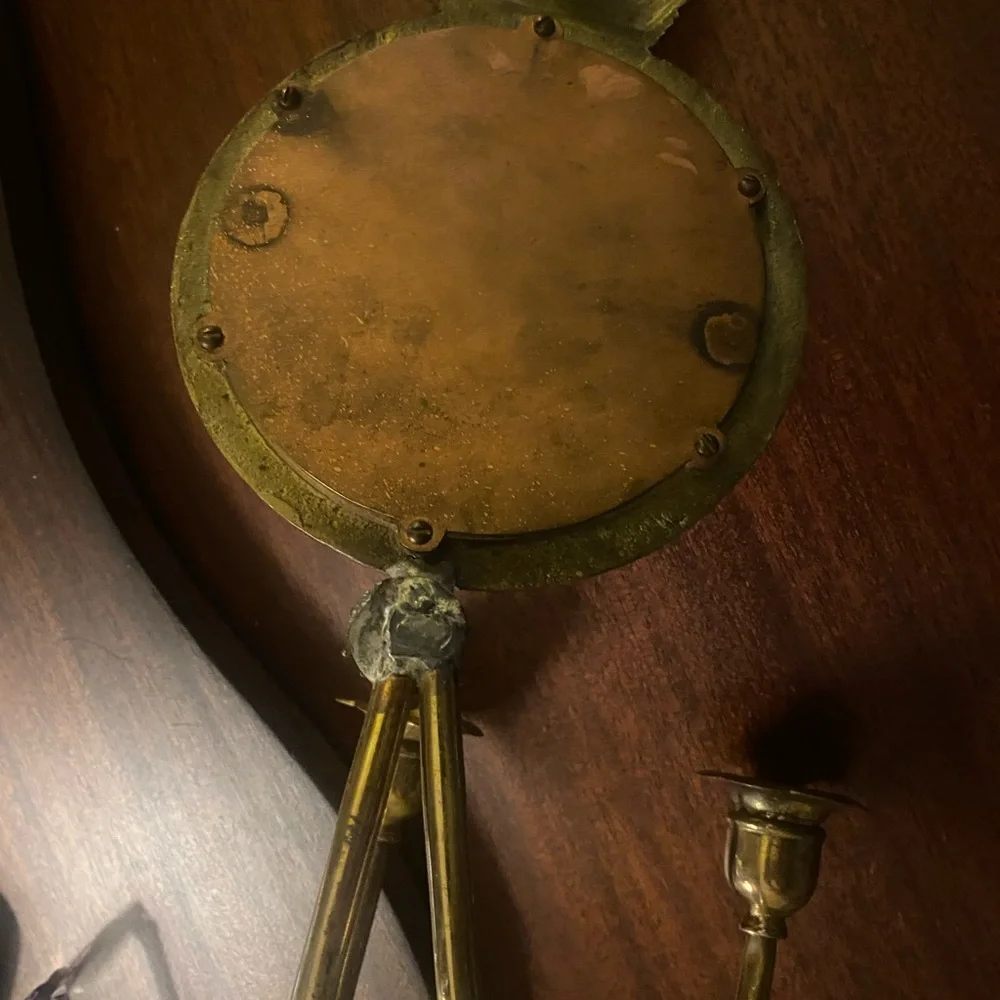 Vintage French Brass Wall beveled Mirror Sconce, 2 arms 3rd arm broke off